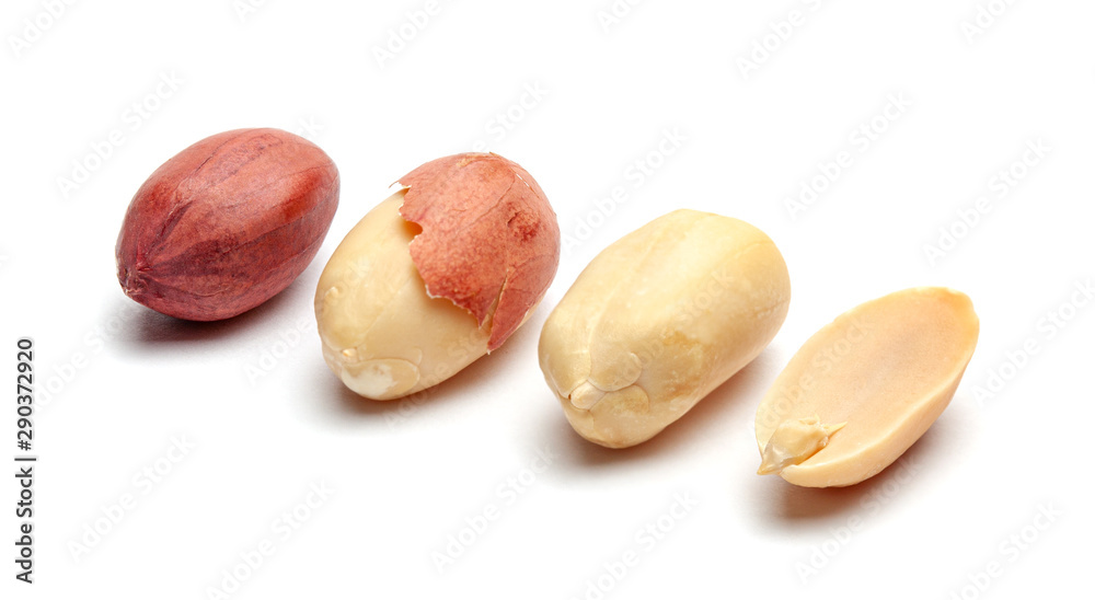 Dried peanuts in peel closeup isolated on white background - obrazy, fototapety, plakaty 
