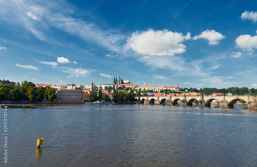 panoramic view of Charles Bridge with Prague Castle in the background