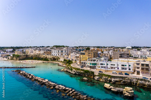 Fototapeta Naklejka Na Ścianę i Meble -  Aerial view of Otranto with Harbour and Castle, Lecce province, Salento peninsula, Puglia, Italy