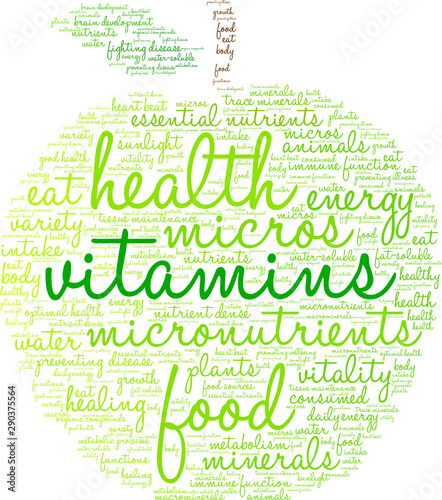 Vitamins Word Cloud on a white background. 