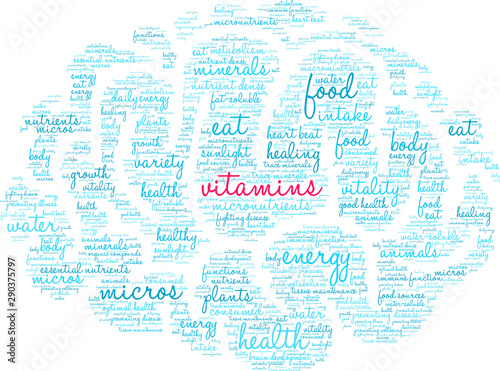 Vitamins Word Cloud on a white background. 