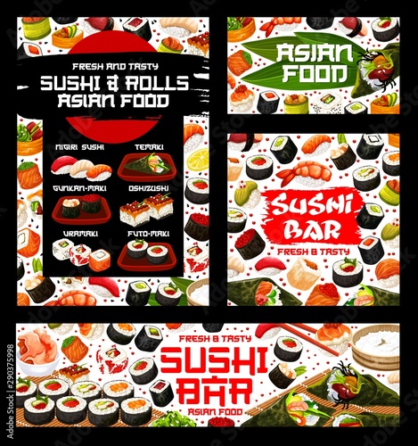 Sushi rolls menu, Japanese restaurant and bar