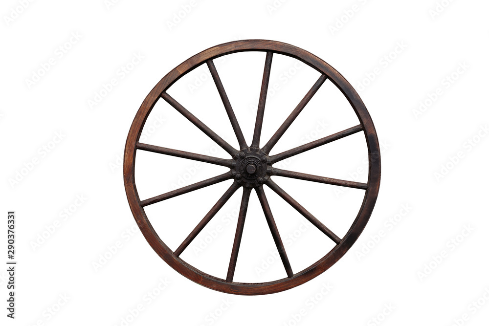 Wooden wheel isolated on the white background