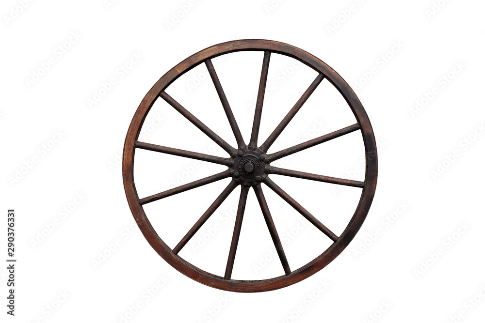 Fototapeta premium Wooden wheel isolated on the white background