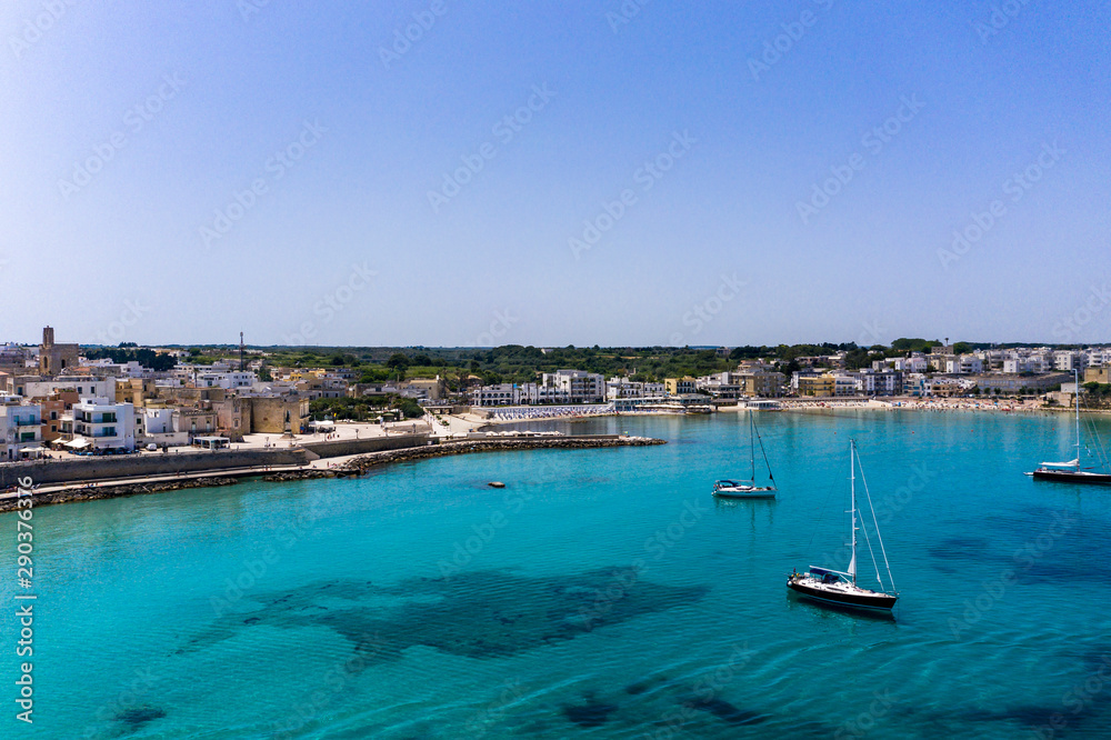 Aerial view of Otranto with Harbour and Castle, Lecce province, Salento peninsula, Puglia, Italy