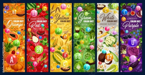 Rainbow color diet, fruits, nuts and vegetables