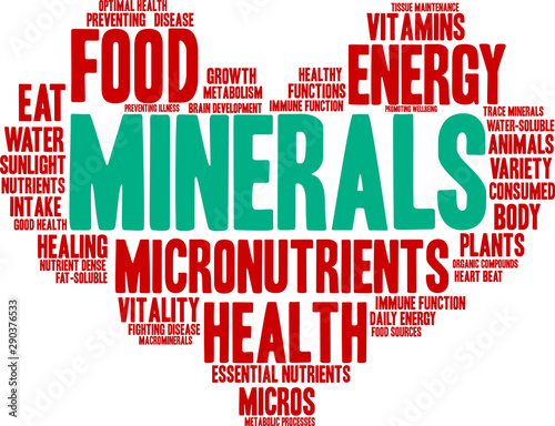 Minerals Word Cloud on a white background. 