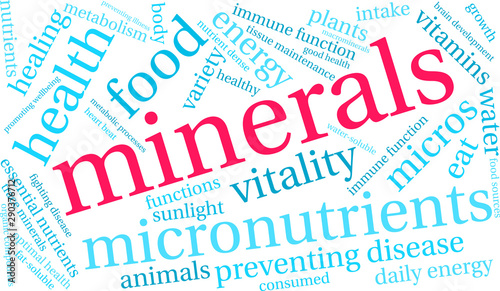Minerals Word Cloud on a white background. 