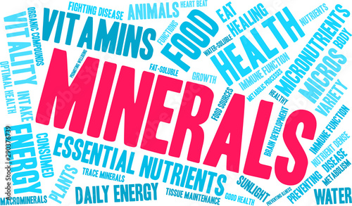 Minerals Word Cloud on a white background. 