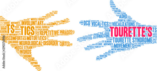 Tourette's Word Cloud on a white background. 