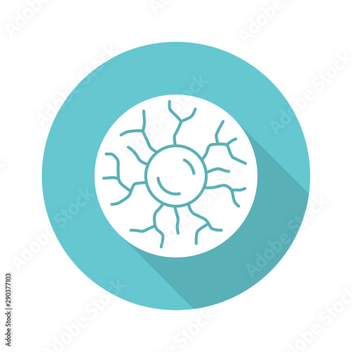 Plasma physics turquoise flat design long shadow glyph icon. High energy state of matter. Astrophysical phenomena. Ionized gaseous substance. Subatomic physical process. Vector silhouette illustration