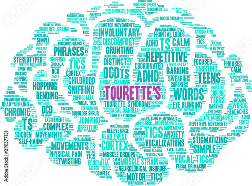 Tourette's Word Cloud on a white background. 