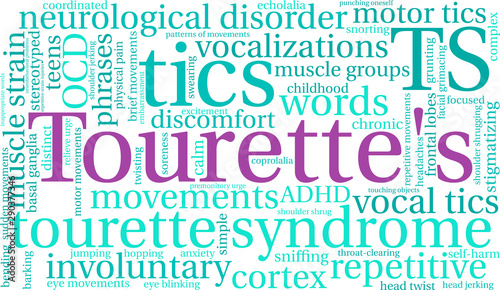 Tourette's Word Cloud on a white background. 