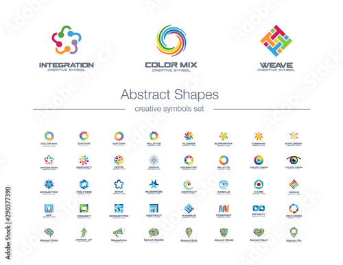 Abstract connections creative symbols set. Global network technology, social media colorful business logo concept. Swirl, flower, rainbow icons. Corporate identity logotypes, company graphic design