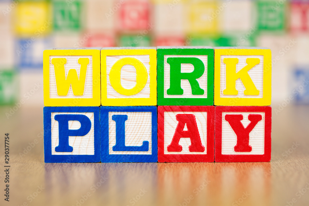 Work Play Spelled Out in Alphabet Building Blocks Work Play Spelled Out in Alphabet Building Blocks