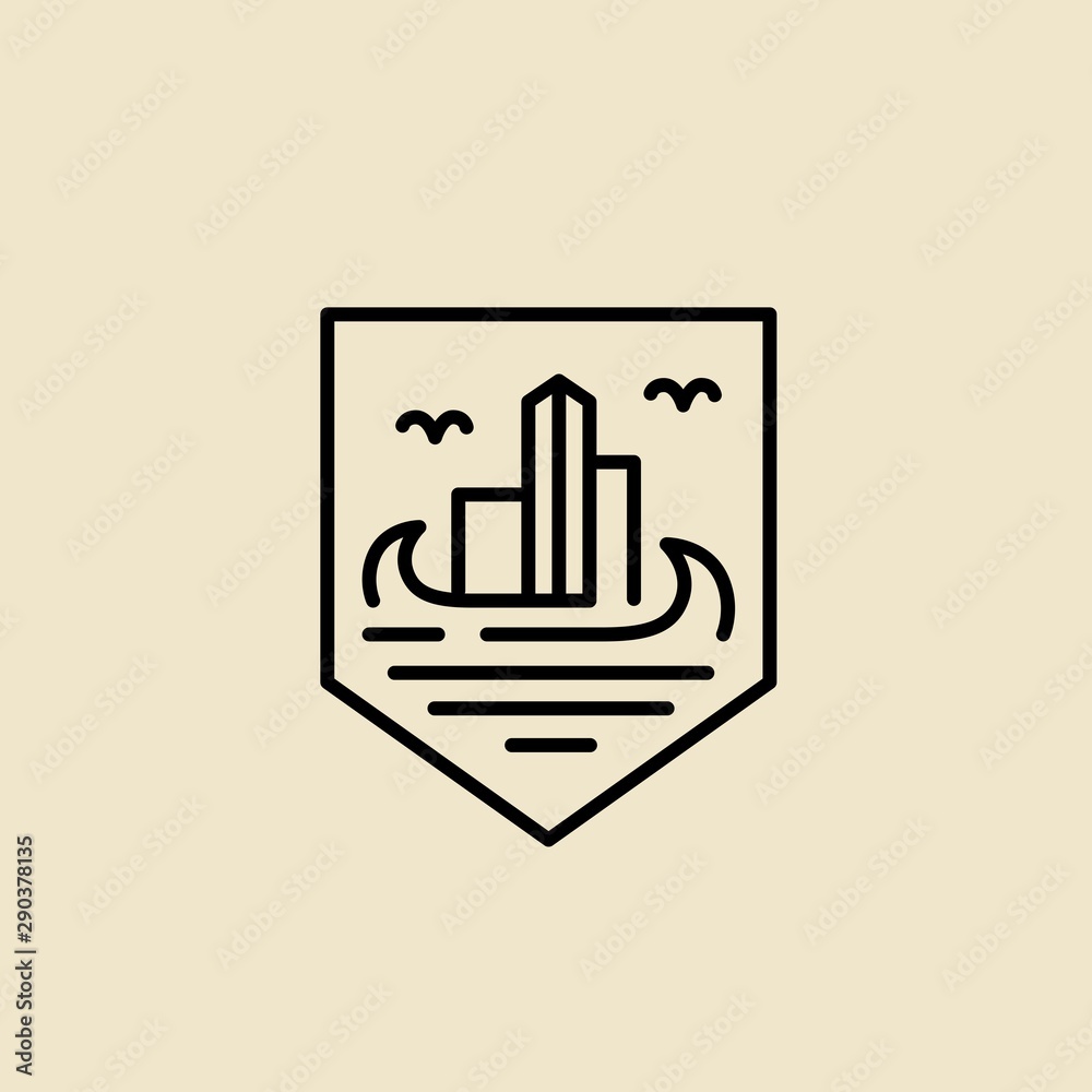 Simple modern beach line art illustration logo design. Ocean and wave vector graphics Simple modern beach line art illustration logo design. Ocean and wave vector graphics