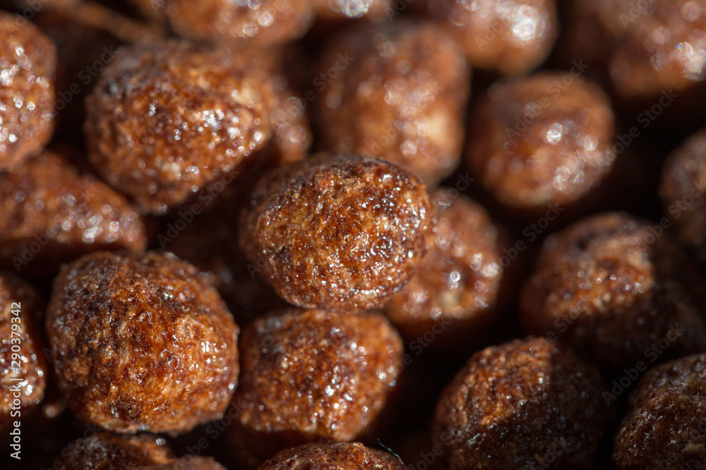 Chocolate cereal balls, background as food Chocolate cereal balls, background as food