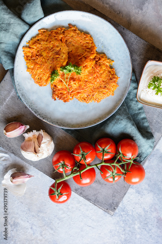 Homemade fried sweet potato cakes on a plate