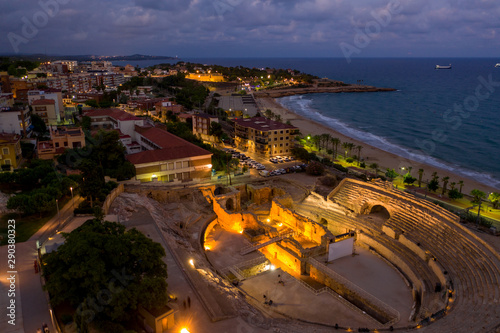 Tarragona city at dawn aerial view in south of Spain 