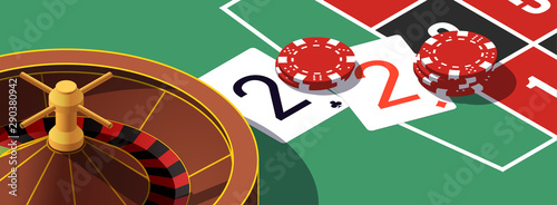 Photography Happy New Year party 2020 casino poker chips and playing cards isometric banner