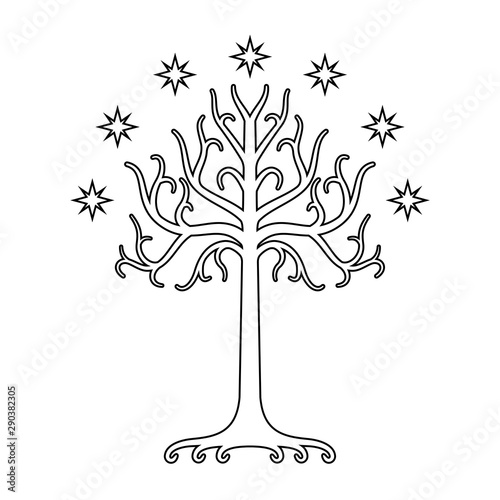 White Tree of Gondor. Isolated black and white eps