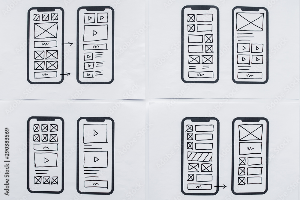 UX mobile application wireframe. Sketch, prototype, framework, layout ...