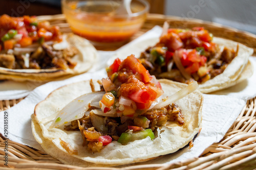 Mexican carnitas tacos, traditional food of Michoacán photo