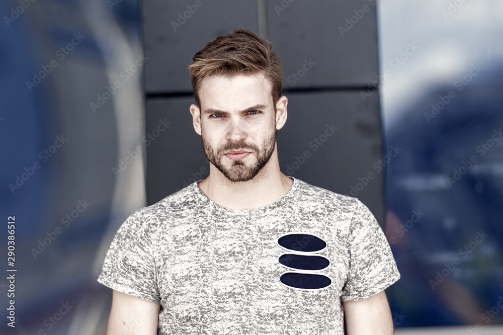 Skincare and male beauty concept. Modern people. Bearded hipster. Man  stylish hair and healthy young skin. Guy unshaven bearded face and  mustache. Bearded man urban style. Beard grooming barbershop Stock Photo |