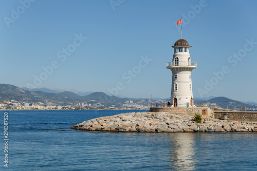 The lighthouse in the port of Alanya. Turkey. Beautiful landscape view.