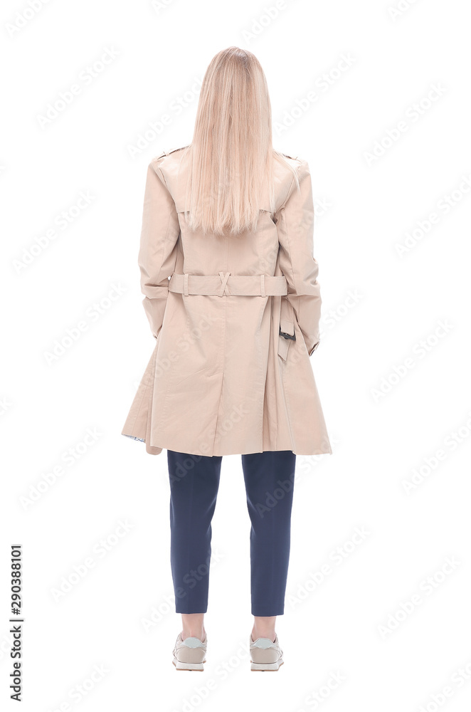 rear view. young woman looking forward to blank screen