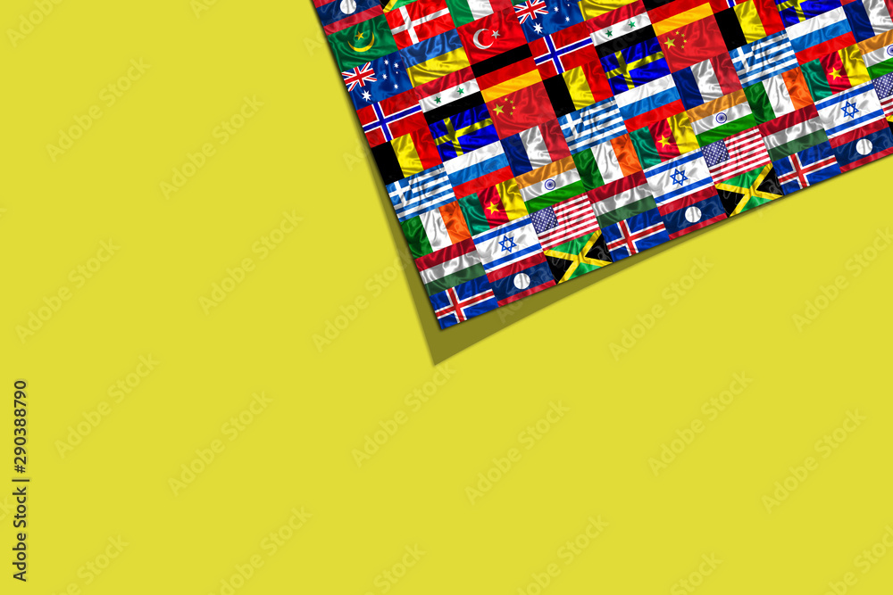 World flags isolated on yellow background.
