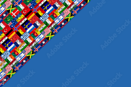 World flags isolated on blue background, illustration.