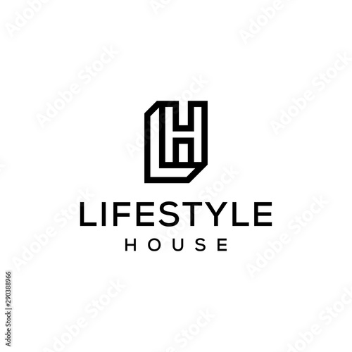 Illustration initial letter LH sign geometric line art logo design