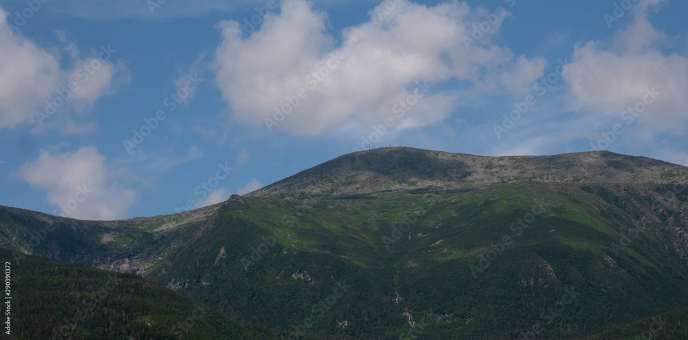 Presidential Mountain Range, New Hampshire. Panoramic view of mountain range ridge. Presidential Mountain Range, New Hampshire. Panoramic view of mountain range ridge.