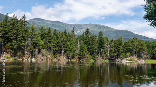 Lost Lake in the White Mountain National Forest. Landscape of lake with mountains in the background.