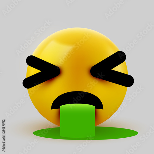 Vomiting 3d emoticon isolated on white background.