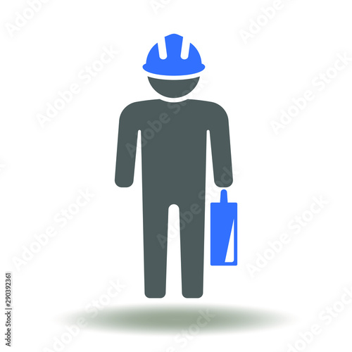 Construction man briefacse hard hat icon vector. Businessman industry briefcase depositor logo. Architector sign.