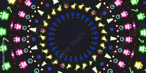 Canvas Print Multi-colored round neon shining, Christmas and New Year background