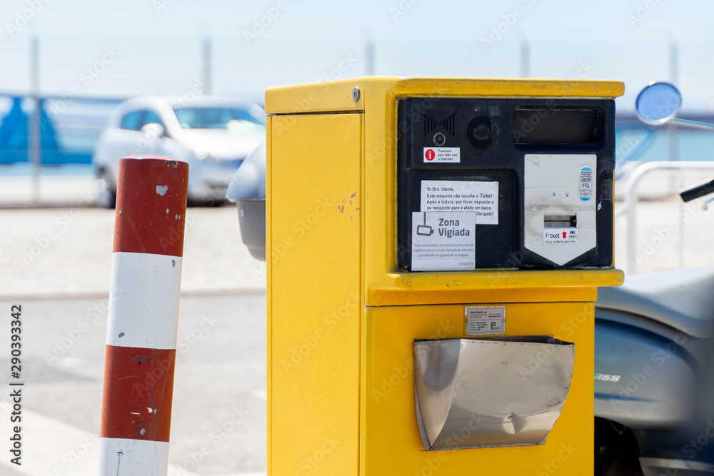 Ticket machine at the exit of a city car park for paying parking. Ticket machine at the exit of a city car park for paying parking.