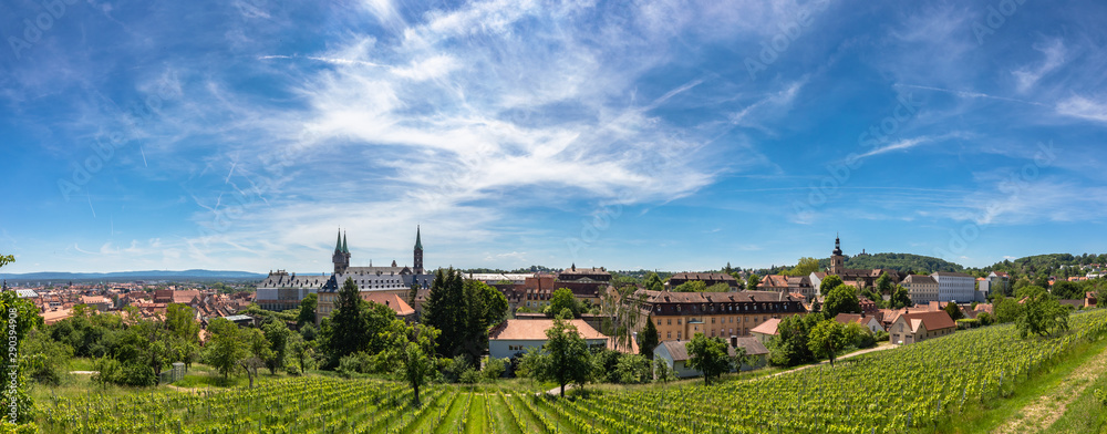 Panorama view of of Bamberg old town on sunny day from Michaelsberg