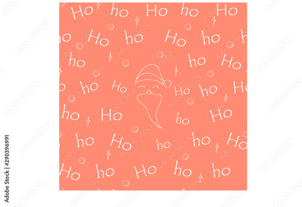 Red vector seamless pattern Christmas background for gift wrapping. Repetition of the words Ho-Ho-Ho with the image of a cheerful Santa on the new year background Red vector seamless pattern Christmas background for gift wrapping. Repetition of the words Ho-Ho-Ho with the image of a cheerful Santa on the new year background
