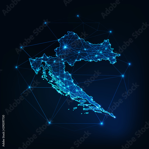 Croatia map outline with stars and lines abstract framework. Communication, connection concept.