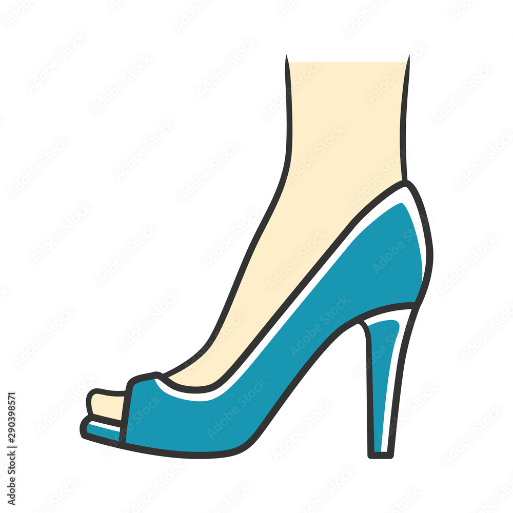 Peep toe high heels blue color icon. Woman stylish footwear design. Female casual shoes, luxury modern summer stilettos. Fashionable party clothing accessory. Isolated vector illustration Peep toe high heels blue color icon. Woman stylish footwear design. Female casual shoes, luxury modern summer stilettos. Fashionable party clothing accessory. Isolated vector illustration
