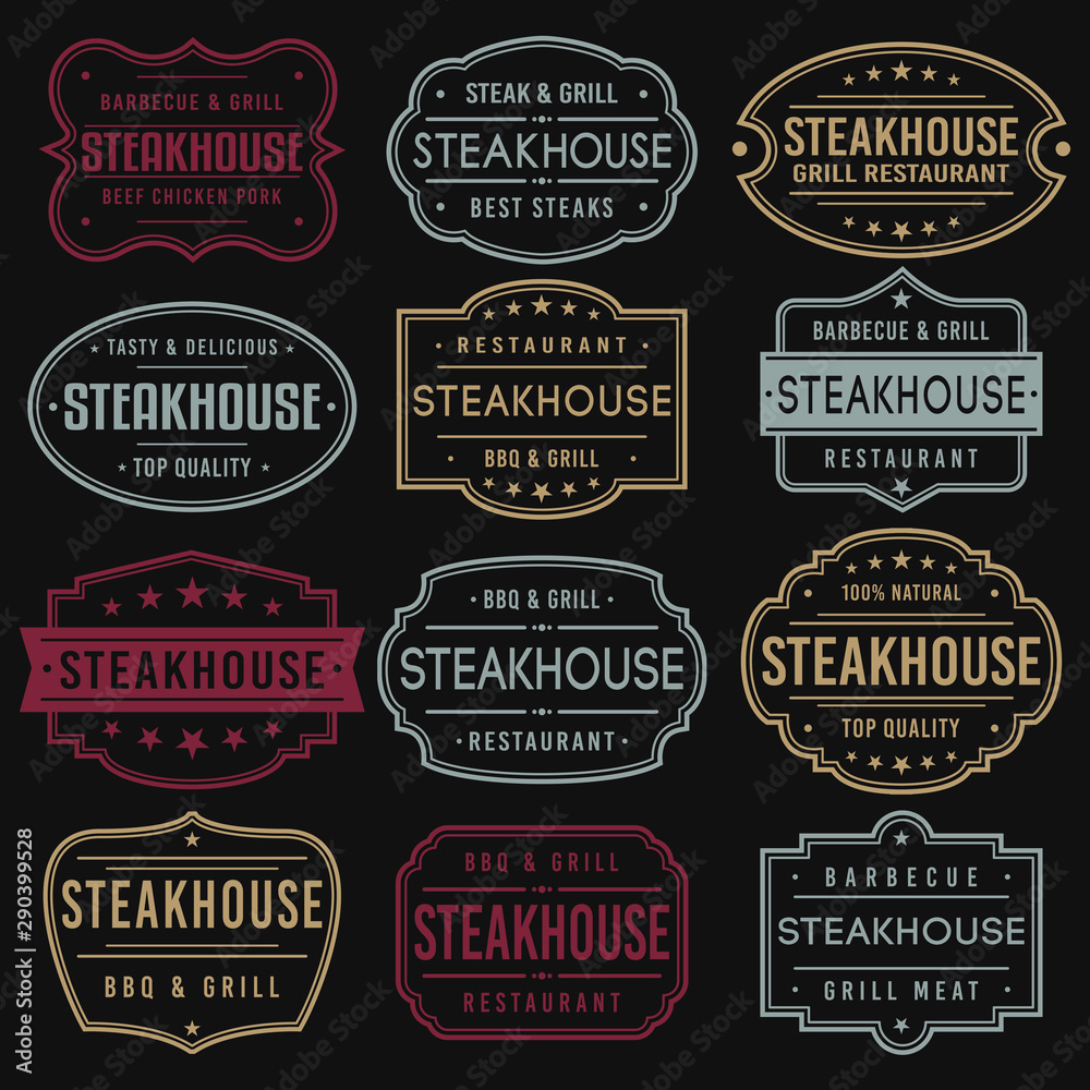 Steakhouse Premium Quality Stamp. Frames. Grunge Design. Icon Art Vector. Old Style Frames.