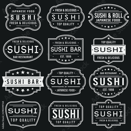 Sushi Premium Quality Stamp. Frames. Grunge Design. Icon Art Vector. Old Style Frames.