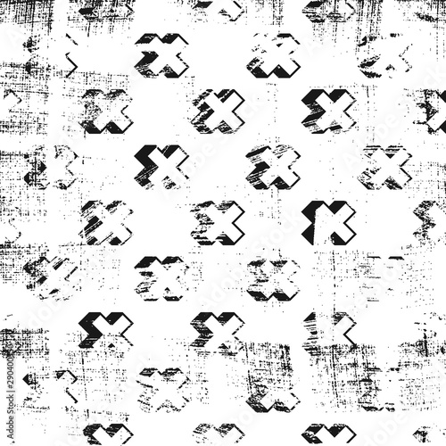 Grunge abstract pattern with cross element. Square black and white backdrop.