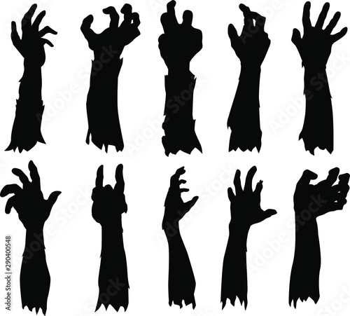 Zombie Hand Silhouette. Clip Art Design Vector. Halloween Scary Grave. Arm Monster Dead.