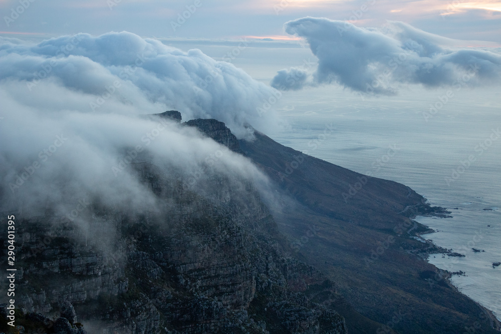 Table mountain covered by a cloud