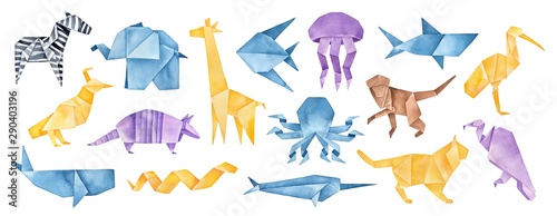 Photography Big illustration collection of folded Origami Animals