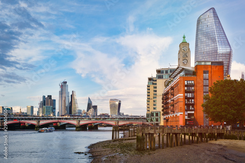 London at sunset with riverside buildings  Blackfriars Bridge and the City of London